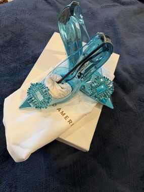 Good American size 9 new Turquoise Jeweled Pointed-Toe PVC Heels